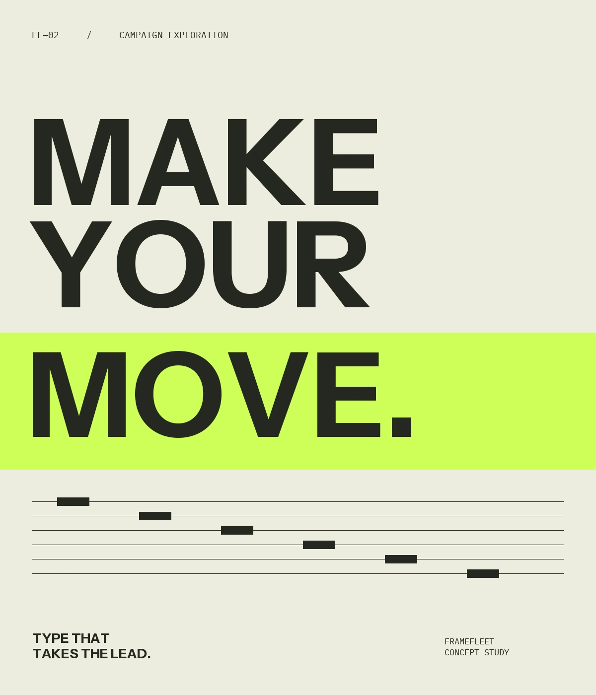 Make your move typographic poster in charcoal and cream with a bright lime band
